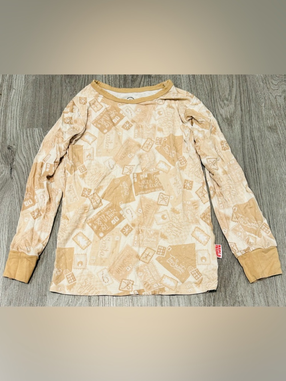 Remi and Friends Bamboo Letter to Santa Beige Print Long Sleeve Top